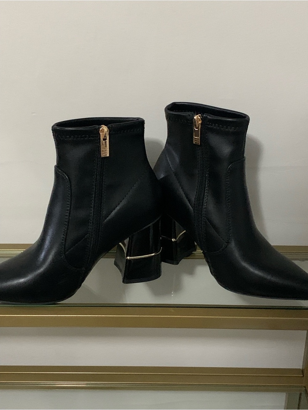 Women's Black Ankle Booties with Gold Zip Accent